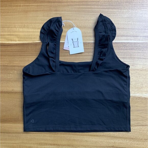 Blogilates Women Active Wear Ruffle Cropped Tank Top In Jet Black Size XL - Picture 2 of 7